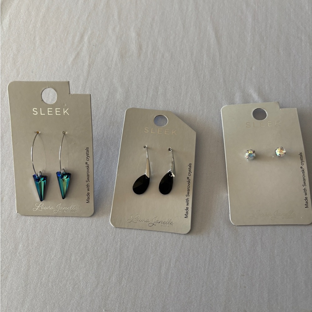 Laura Janelle Swarovski Crystal earrings 3 pair NEW